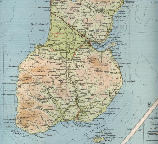 Mull Of Kintyre Map Mull Of Kintyre Map